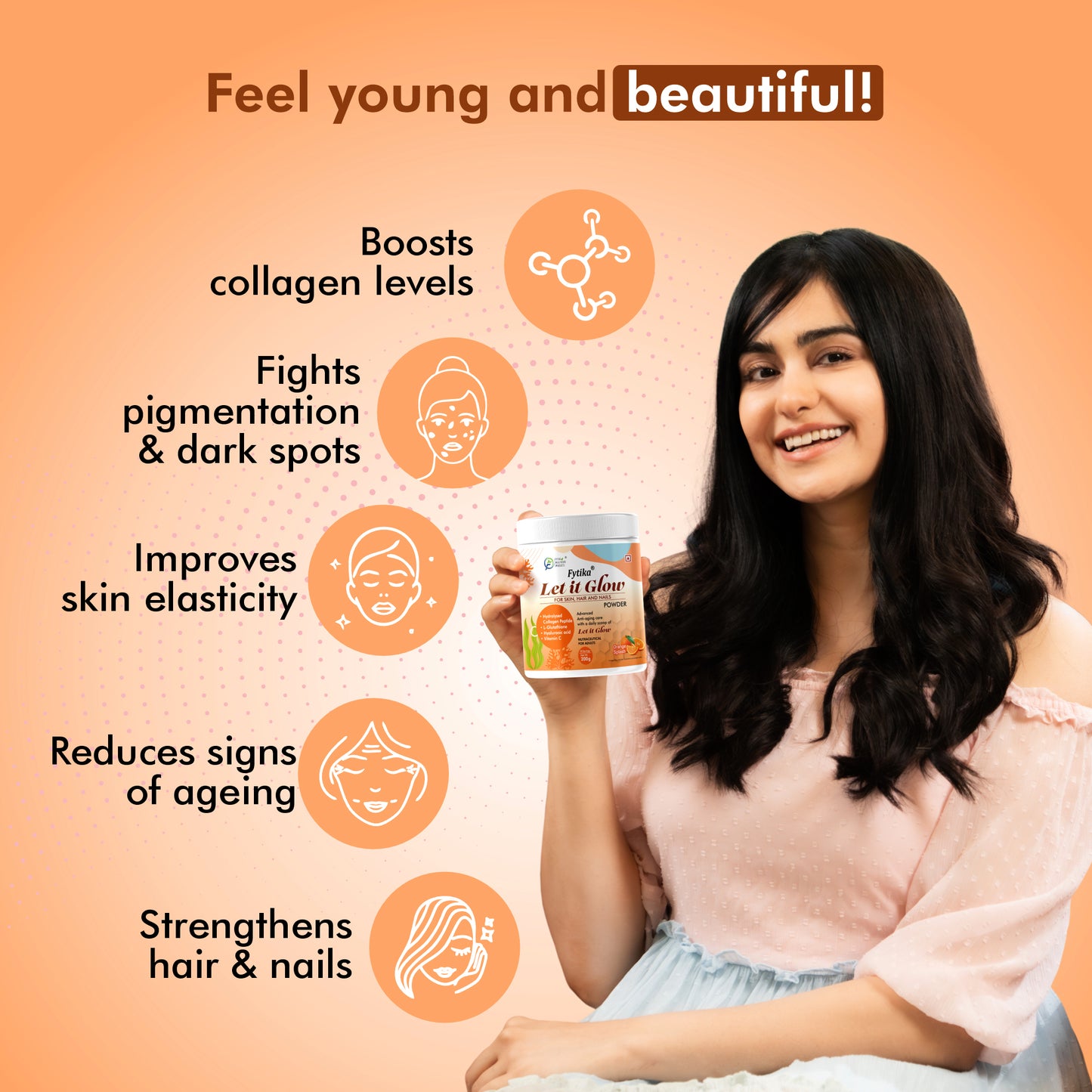 Fytika Daily Protein Powder Vanilla Flavour - 400G and Let it Glow Collagen Orange Splash Flavour - 200G Combo: Boosts Energy, Skin Radiance, Immunity, Hair Health, For Men and Women