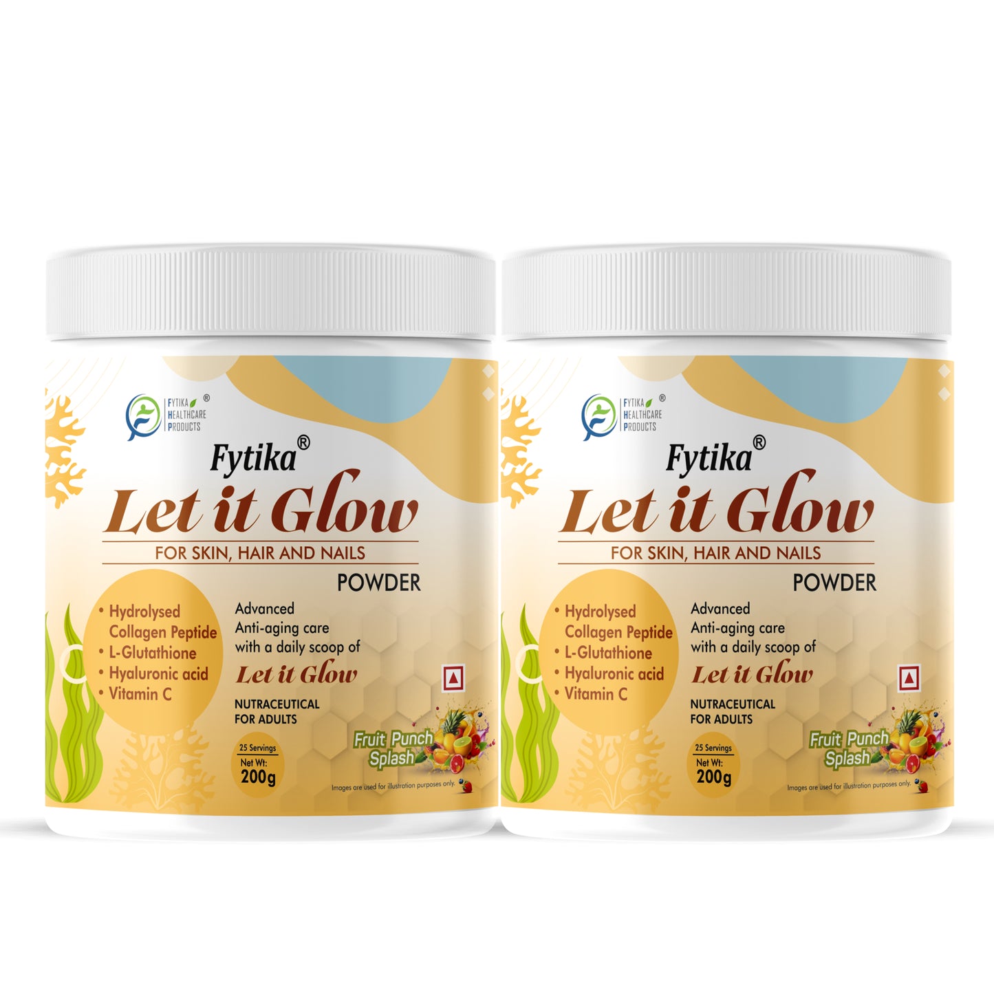 Fytika Let it Glow Collagen Powder - Boosts Skin Radiance, Hair Health, Nail Strength, For Men, Women - Fruit Punch Flavor - 200 G - Fytika Healthcare Products