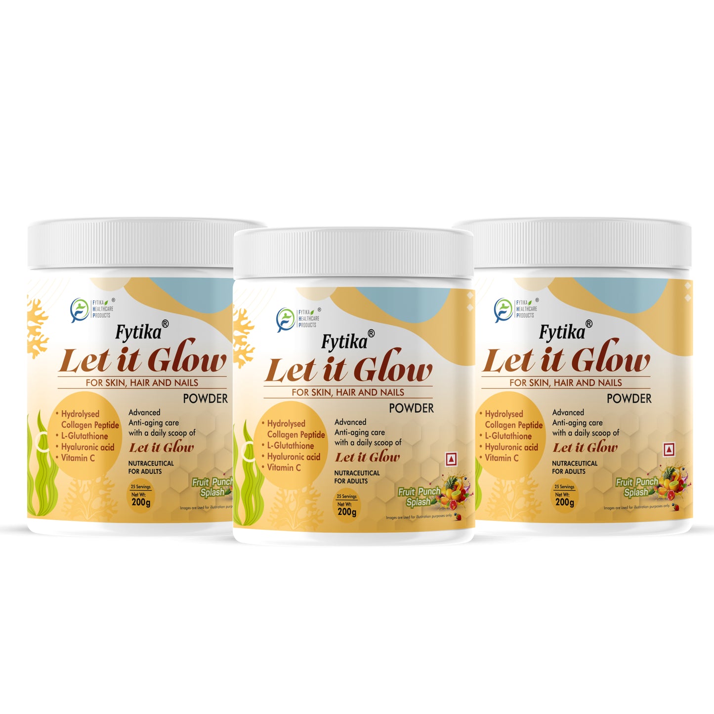 Fytika Let it Glow Collagen Powder - Boosts Skin Radiance, Hair Health, Nail Strength, For Men, Women - Fruit Punch Flavor - 200 G - Fytika Healthcare Products
