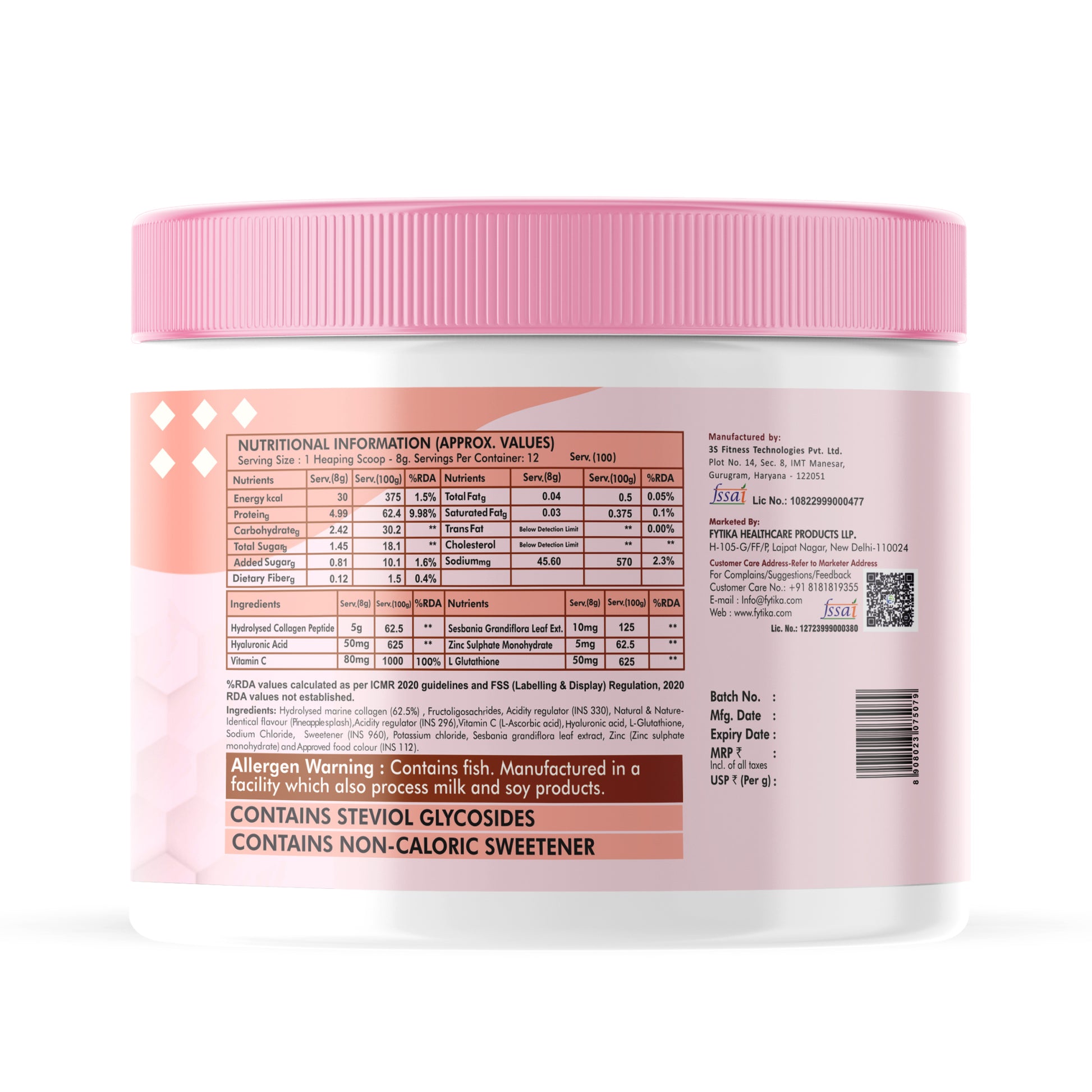 Fytika Let it Glow Collagen Powder - Boosts Skin Radiance, Hair Health, Nail Strength, For Men, Women - Pineapple Flavor - 100 G - Fytika Healthcare Products