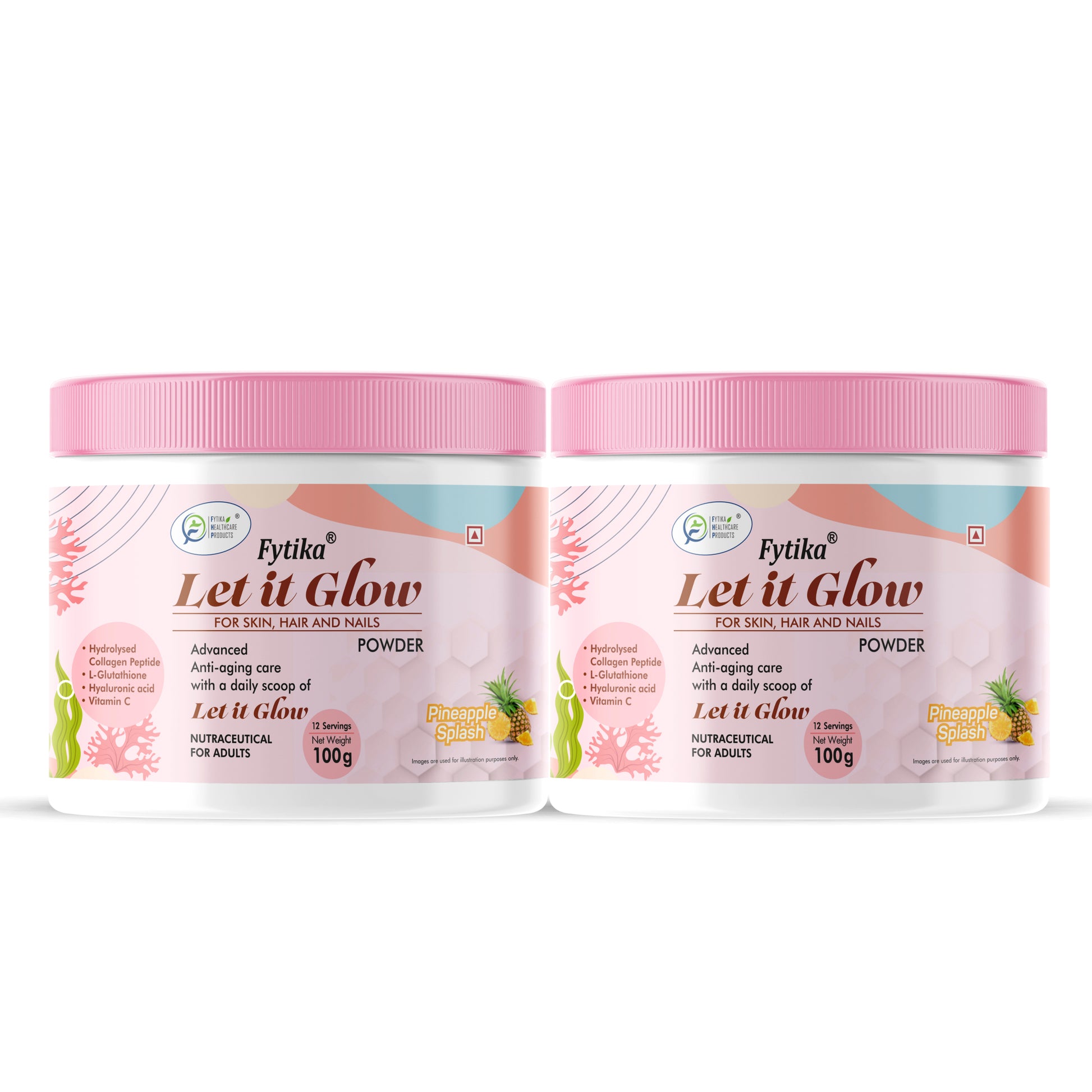 Fytika Let it Glow Collagen Powder - Boosts Skin Radiance, Hair Health, Nail Strength, For Men, Women - Pineapple Flavor - 100 G - Fytika Healthcare Products