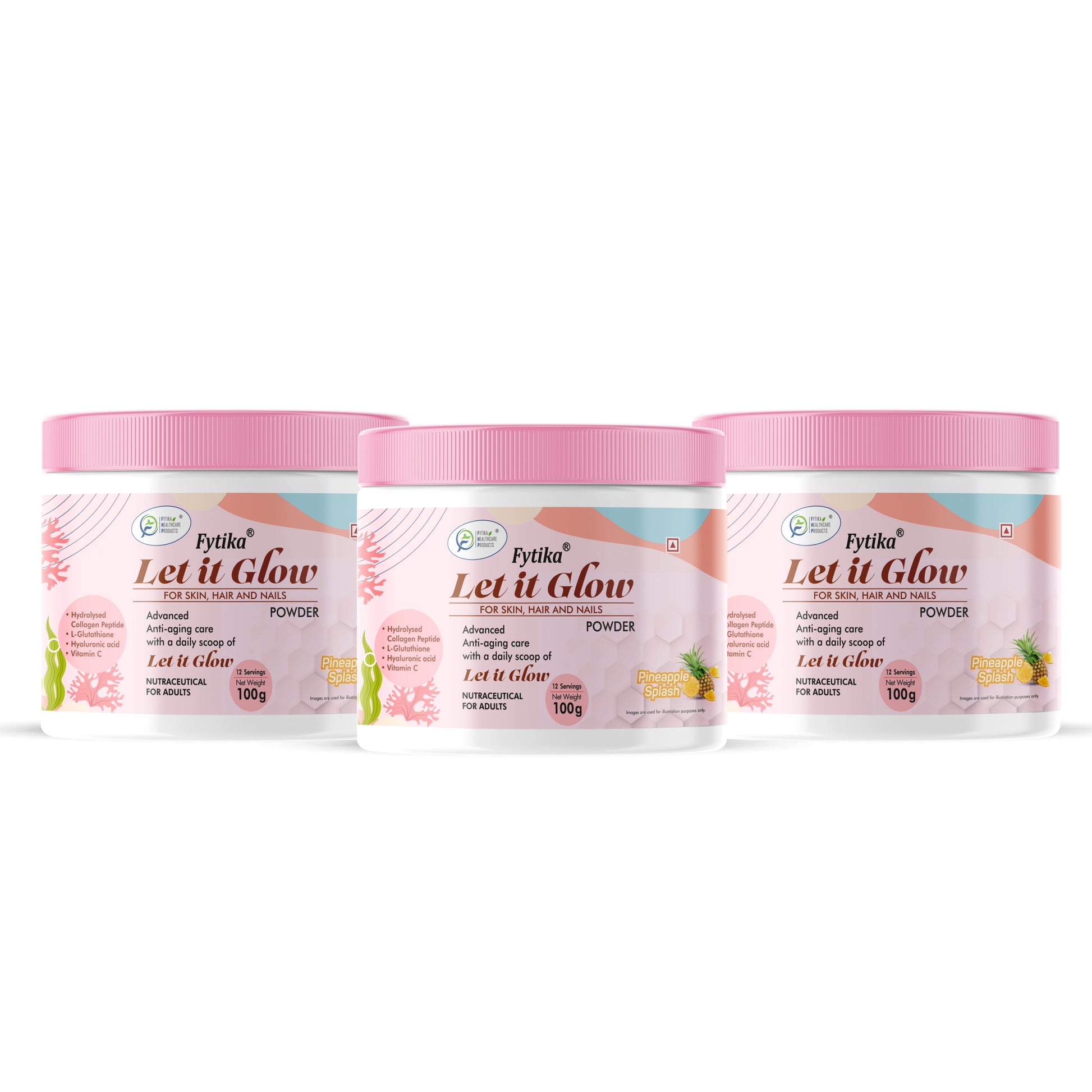 Fytika Let it Glow Collagen Powder - Boosts Skin Radiance, Hair Health, Nail Strength, For Men, Women - Pineapple Flavor - 100 G - Fytika Healthcare Products