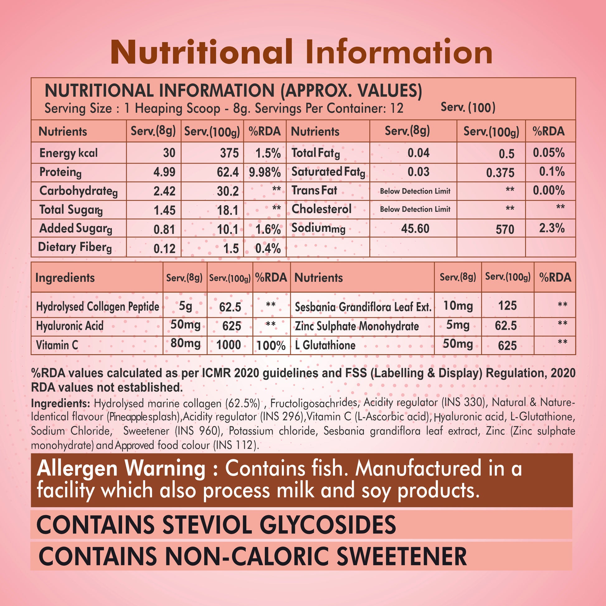 Fytika Let it Glow Collagen Powder - Boosts Skin Radiance, Hair Health, Nail Strength, For Men, Women - Pineapple Flavor - 100 G - Fytika Healthcare Products