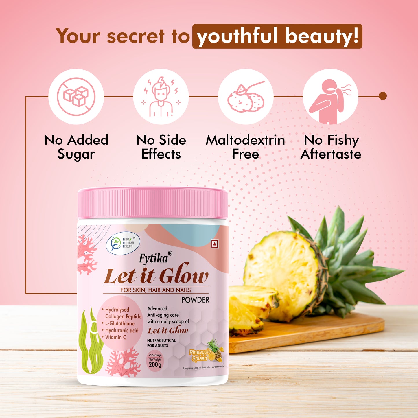 Fytika Let It Glow Collagen Powder - Pineapple + Orange Splash (200g each) - Fytika Healthcare Products