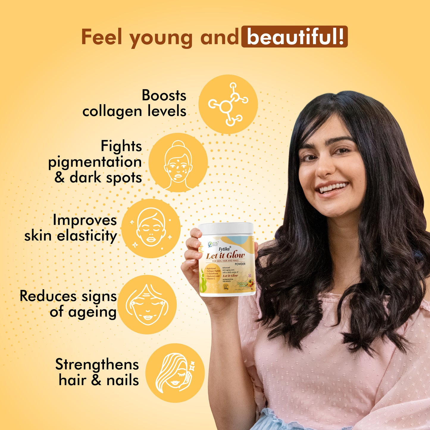 Fytika Let it Glow Collagen Powder - Boosts Skin Radiance, Hair Health, Nail Strength, For Men, Women - Fruit Punch Flavor - 200 G - Fytika Healthcare Products