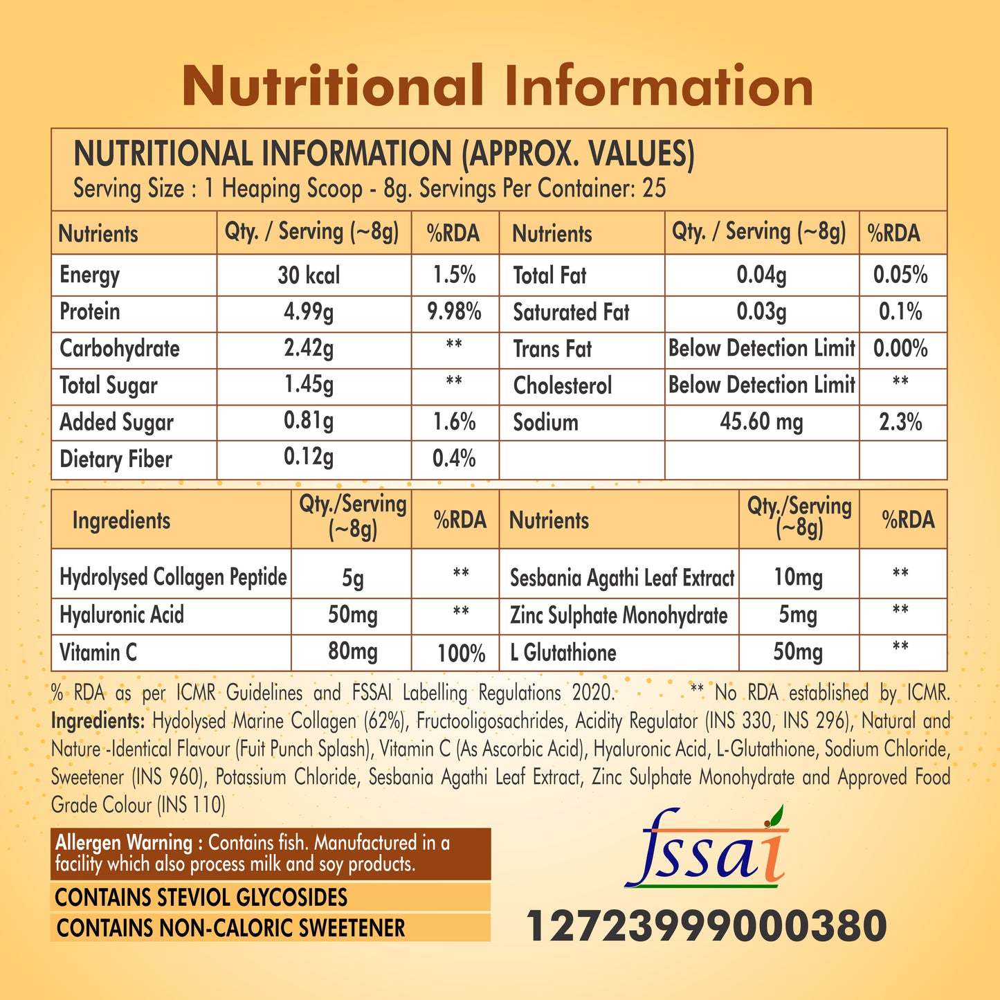 Fytika Let it Glow Collagen Powder - Boosts Skin Radiance, Hair Health, Nail Strength, For Men, Women - Fruit Punch Flavor - 200 G - Fytika Healthcare Products
