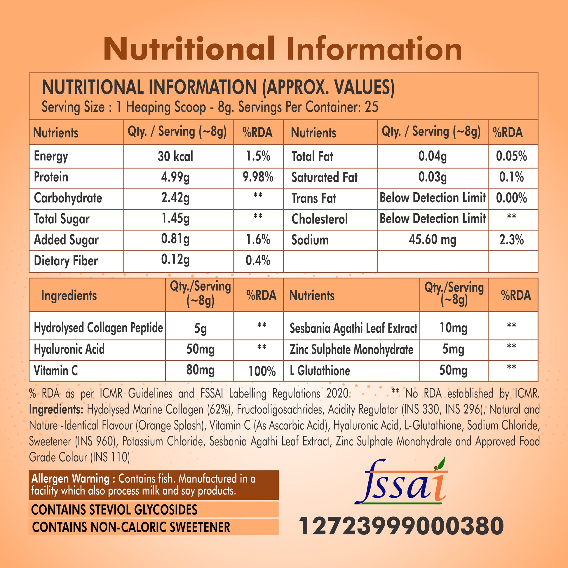 Fytika Let it Glow Collagen Powder - Boosts Skin Radiance, Hair Health, Nail Strength, For Men, Women - Orange Flavor - 200 G - Fytika Healthcare Products