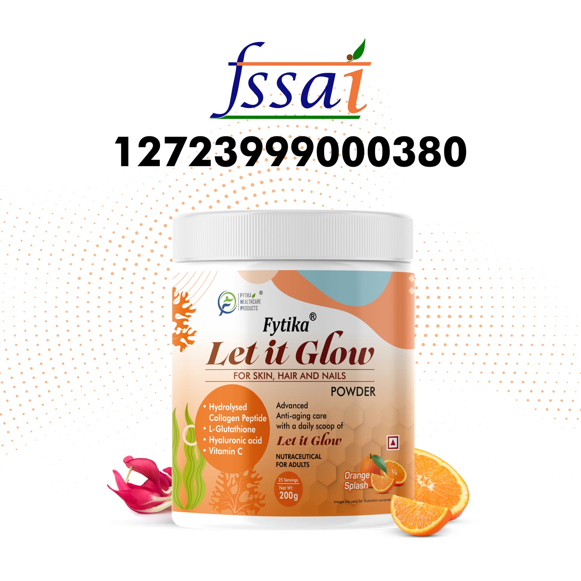 Fytika Let it Glow Collagen Powder - Boosts Skin Radiance, Hair Health, Nail Strength, For Men, Women - Orange Flavor - 200 G - Fytika Healthcare Products