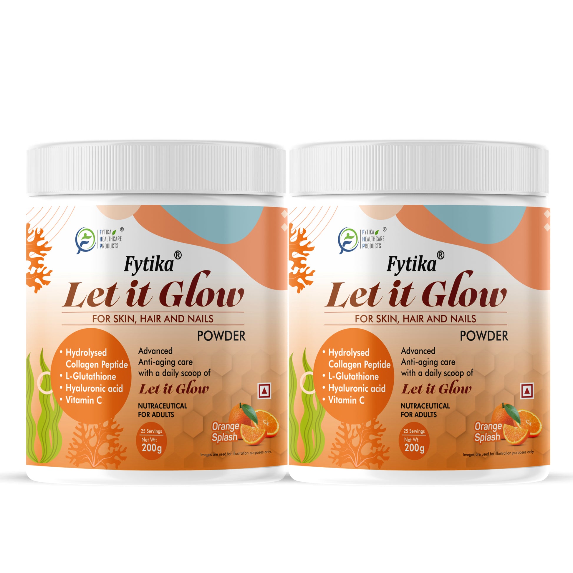 Fytika Let it Glow Collagen Powder - Boosts Skin Radiance, Hair Health, Nail Strength, For Men, Women - Orange Flavor - 200 G - Fytika Healthcare Products
