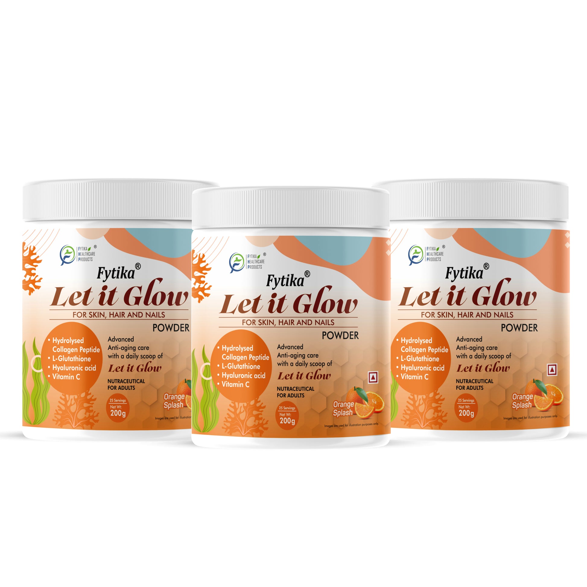Fytika Let it Glow Collagen Powder - Boosts Skin Radiance, Hair Health, Nail Strength, For Men, Women - Orange Flavor - 200 G - Fytika Healthcare Products