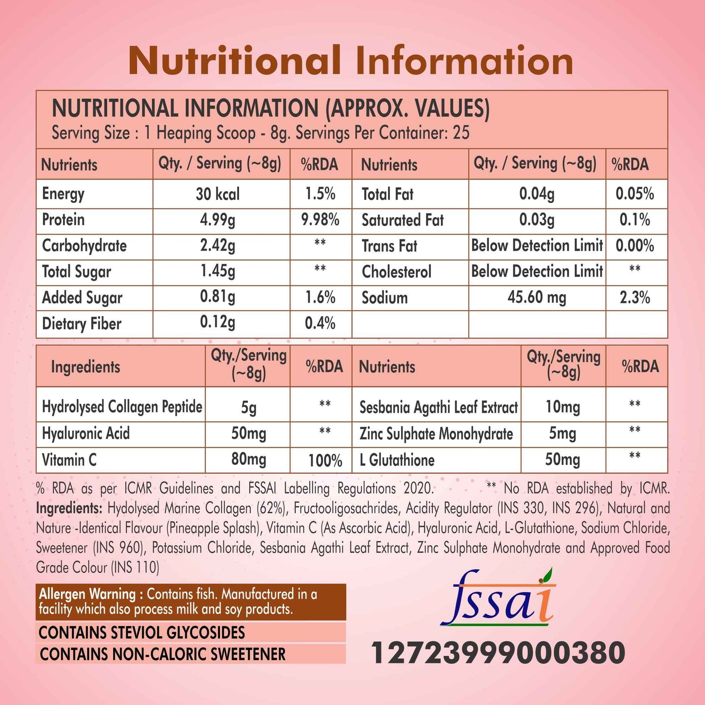 Fytika Let it Glow Collagen Powder - Boosts Skin Radiance, Hair Health, Nail Strength, For Men, Women - Pineapple Flavor - 200 G