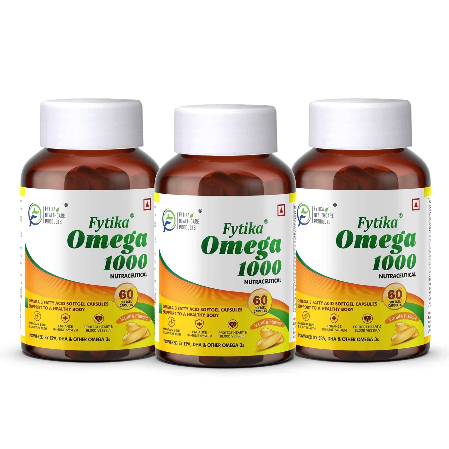Fytika Omega 1000 | Heart, Brain, Joint, Muscle Support, EPA 360 MG + DHA 240 MG, Omega Fatty Acids 400 MG, For Men, Women - 60 Capsules