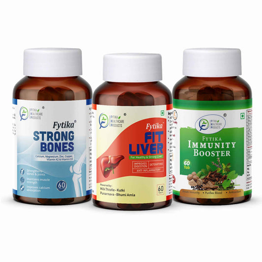 Fytika Strong Bones, Fit Liver And Immunity Booster: Liver Detox, Maintains Muscles, Immunity - For Men, Women - 60 Tabs Each