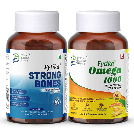 Fytika Strong Bones and Omega 1000: Strong Bones, Heart Health, For Men,Women - 60 Tablets, 60 Capsules