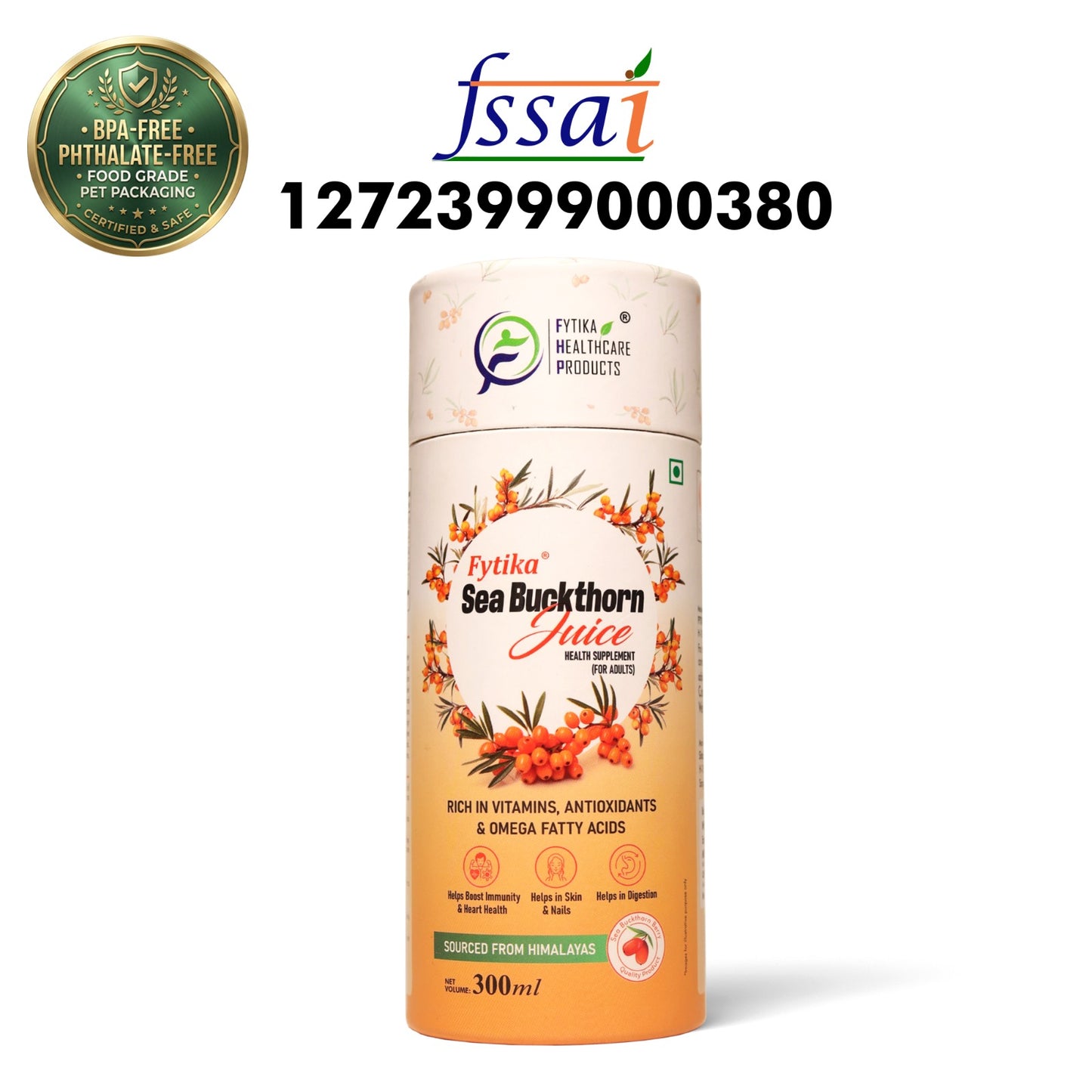 Fytika Sea Buckthorn Juice | Pack of 2 - 600 ml | Rich in Vitamin C, Omega 3, 6, 7, 9 & Antioxidants