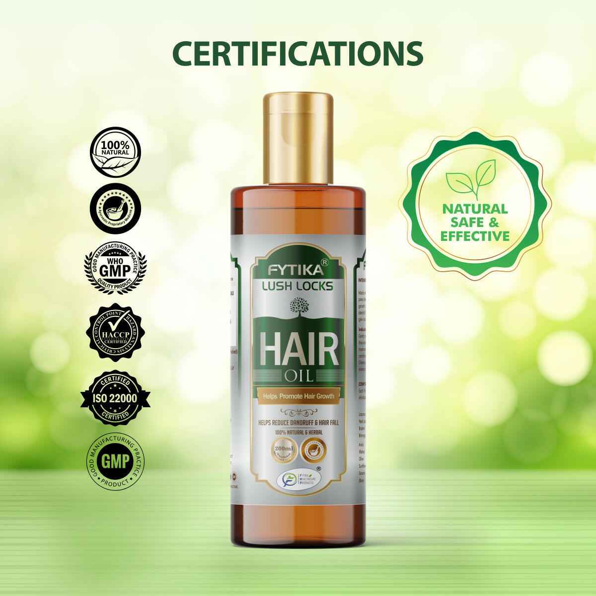 Fytika Lush Locks Hair Oil - Nourishes, Reduces Loss, Split Ends, Promotes Growth, Strengthens Hair, For Men, Women - 200 ML