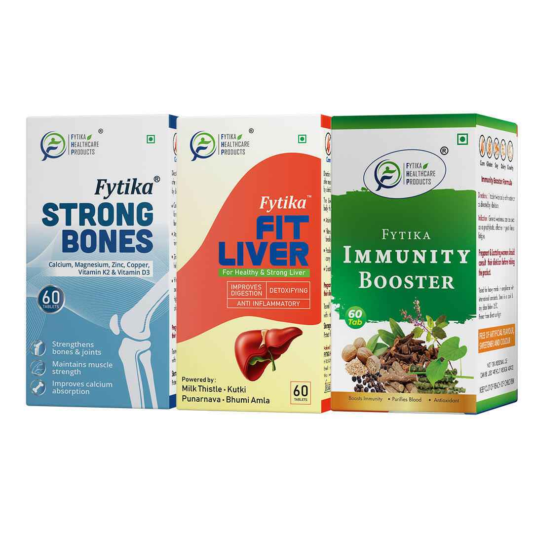 Fytika Strong Bones, Fit Liver And Immunity Booster: Liver Detox, Maintains Muscles, Immunity - For Men, Women - 60 Tabs Each