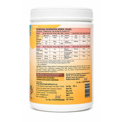Fytika Let it Glow Collagen Powder - Boosts Skin Radiance, Hair Health, Nail Strength, For Men, Women - Fruit Punch Flavor - 200 G
