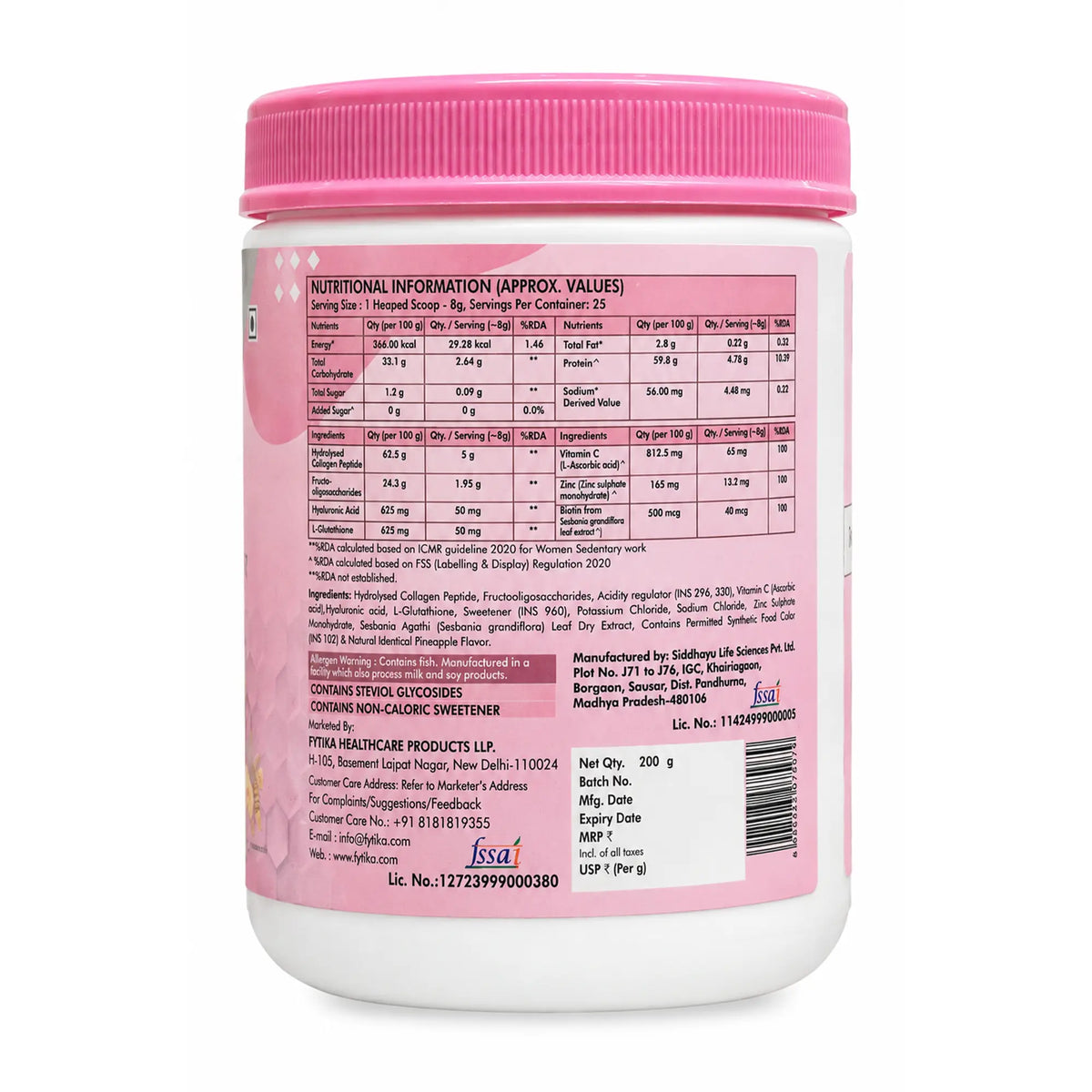 Fytika Let It Glow - 200g (Pineapple, Pack of 1) Marine Collagen Supplement for Men & Women|L- Glutathione, Vitamin C, Sesbania Agati Extract