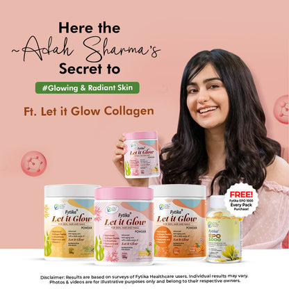 Fytika Let it Glow Collagen Powder - Boosts Skin Radiance, Hair Health, Nail Strength, For Men, Women - Pineapple Flavor - 200 G