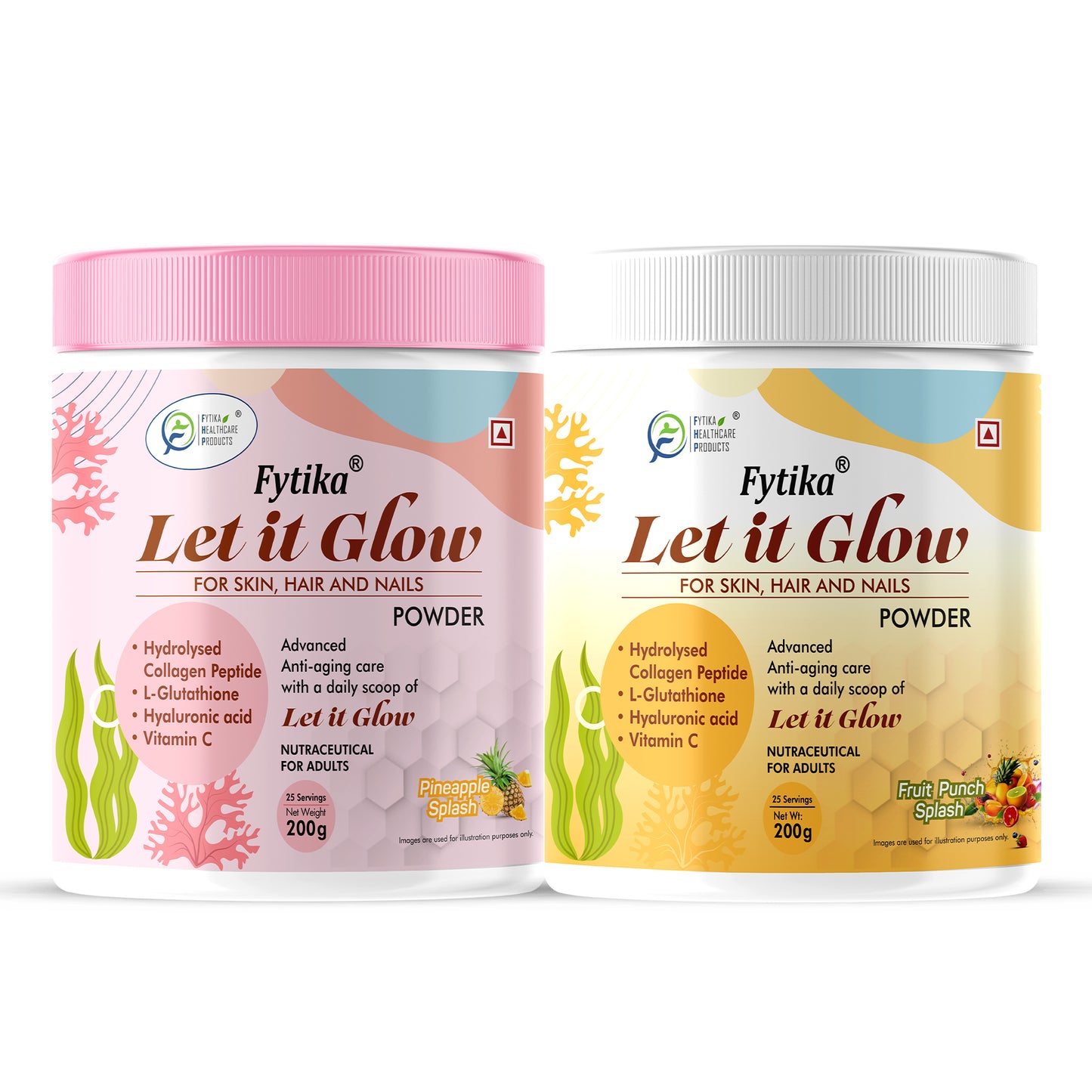 Fytika Let It Glow Collagen Powder - Pineapple + Fruit Punch (200g each)