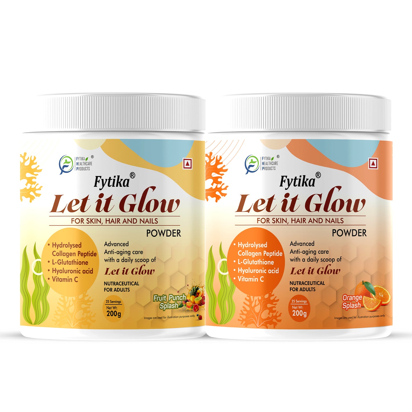 Fytika Let It Glow Collagen Powder - Fruit Punch + Orange splash (200g each)