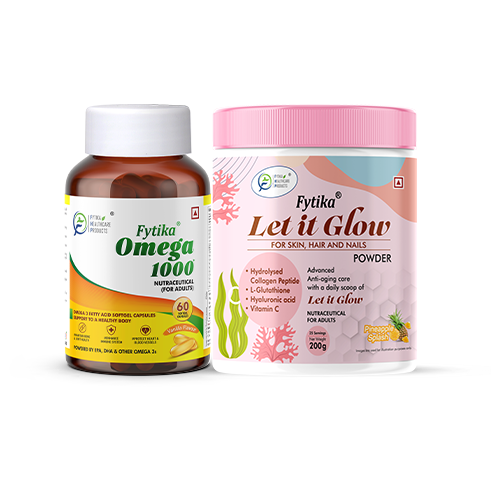 Fytika Anti-Aging Combo - Fytika Omega 1000, Let it Glow - Pineapple Flavor  | For Men & Women
