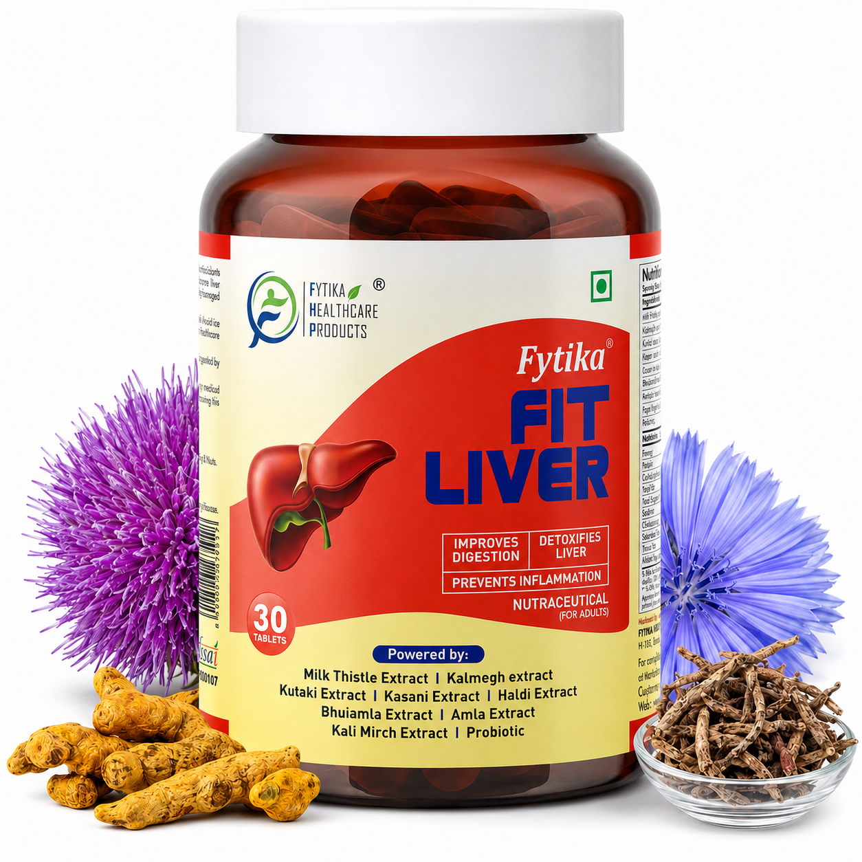 Fytika Fit Liver | Liver Detox Supplement | Liver Detox with Milk Thistle, Kalmegh, Kutaki, Kasani, Haldi | For Men & Women | 30 Tablets