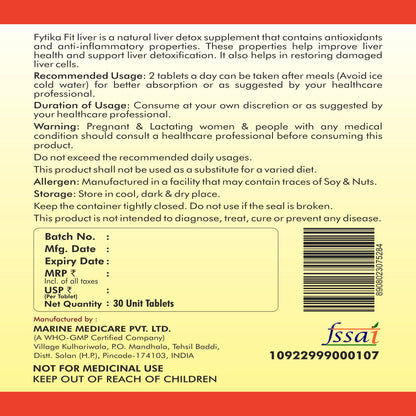 Fytika Fit Liver | Liver Detox Supplement | Liver Detox with Milk Thistle, Kalmegh, Kutaki, Kasani, Haldi | For Men & Women | 30 Tablets - Fytika Healthcare Products