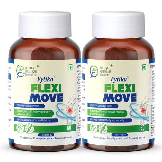 Fytika Flexi Move - Joint Support Supplement, Glucosamine, Rosehip, Boswellia Serrata, Supports Bone, Joint, Cartilage Health, For Men, Women - Pack Of 2 (120 Tabs)