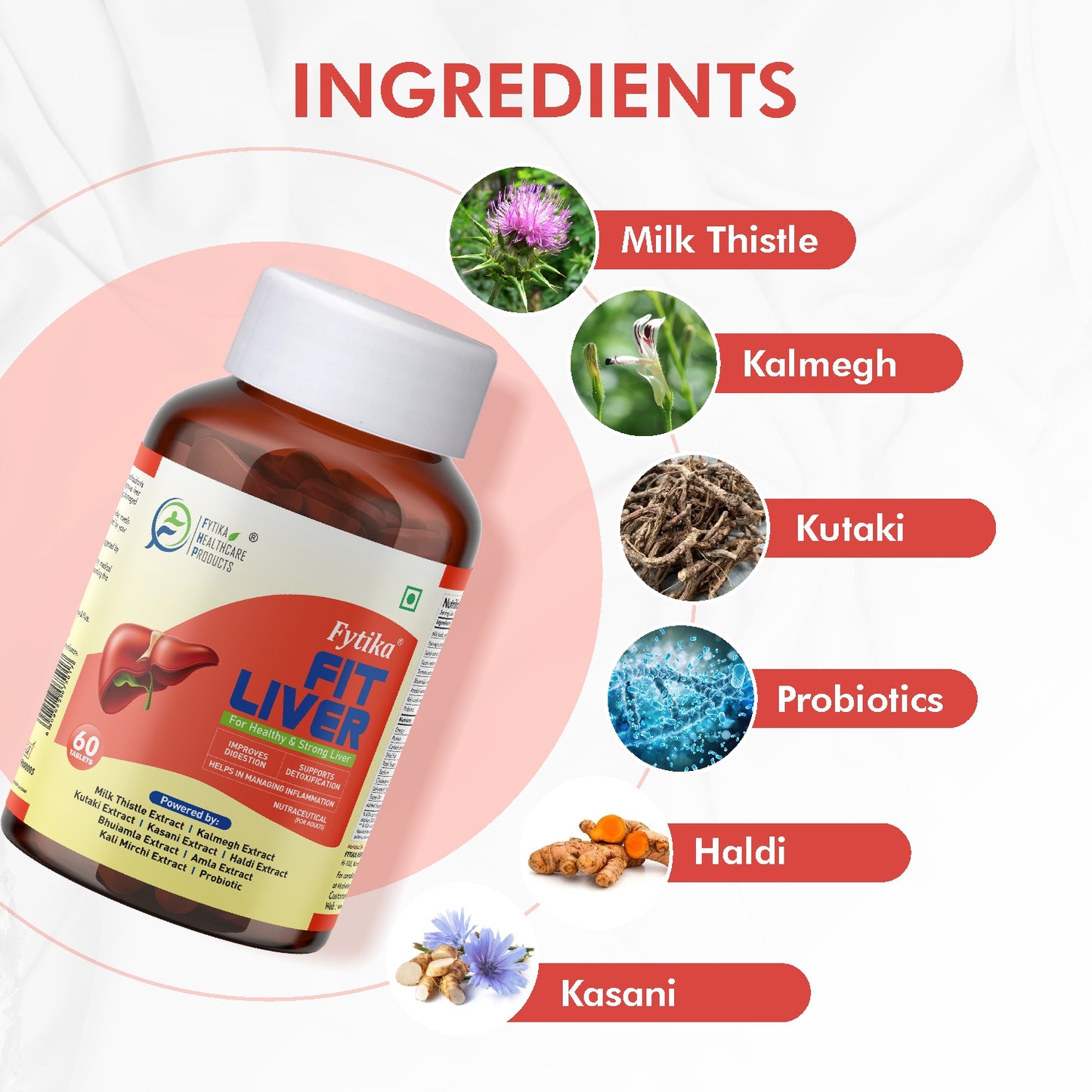 Fytika Fit Liver | Liver Detox Supplement | Liver Detox with Milk Thistle, Kalmegh, Kutaki, Kasani, Haldi | For Men & Women | 60 Tablets