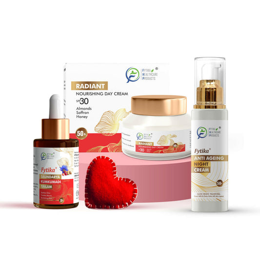 Self Care Complete Kit: Saundarya Kumkumadi Tailam 30ML, Anti Aging Night Cream 50ML and Day Cream 50G - For Men and Women