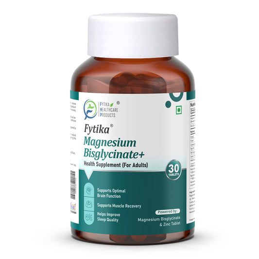 Fytika Magnesium Bisglycinate + | High Absorption Chelated Form | For Better Sleep, Stress Management, Muscle Recovery & Enhanced Workout Performance | With Magnesium (as Bisglycinate) & Zinc | For Men & Women | 30 Tablets