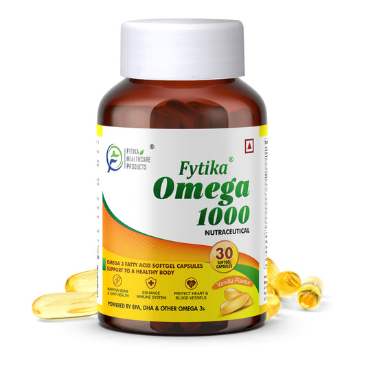 Fytika Omega 1000 - For Heart, Brain, Joint, Muscle Support, EPA 360 MG + DHA 240 MG, Omega Fatty Acids 400 MG, For Men, Women - 30 Softgel