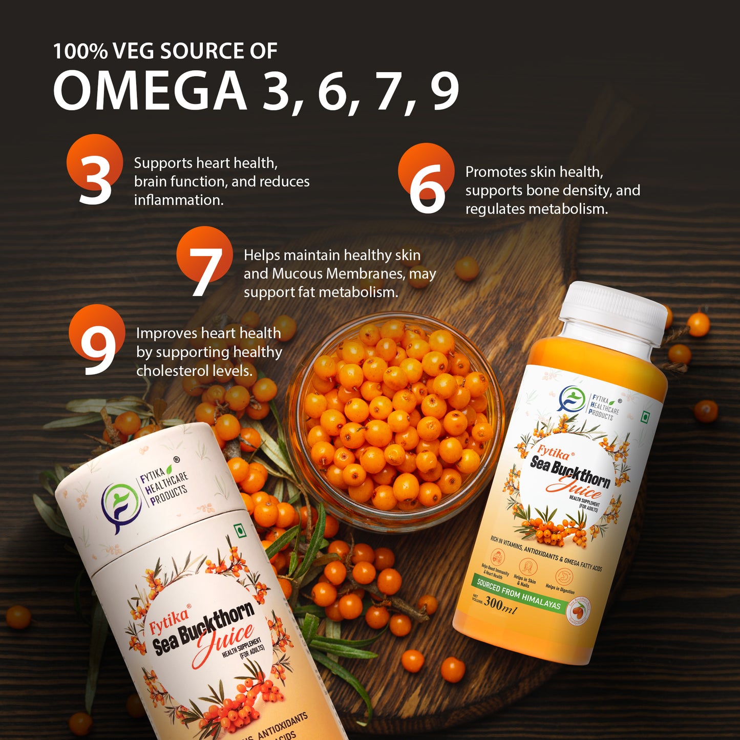 Fytika Sea Buckthorn Juice | Pulp Concentrate 300 ml Made for Your Total Body Care & Wellness | Rich in Vitamin C, Omega 3, 6, 7, 9 & Antioxidants | For Men & Women | 300 ml Each (PACK OF 4)