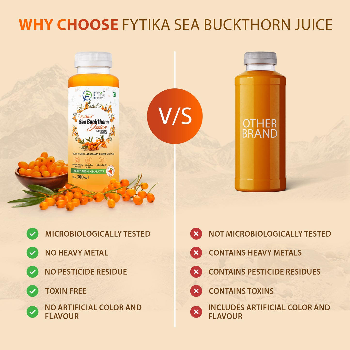 Fytika Sea Buckthorn Juice | Pulp Concentrate 300 ml Made for Your Total Body Care & Wellness | Rich in Vitamin C, Omega 3, 6, 7, 9 & Antioxidants | For Men & Women | 300 ml Each (PACK OF 4)