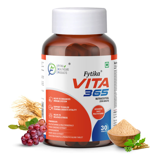 Fytika Vita 365, 3 in 1 Multivitamin - Boosts Energy, Gut Health, Manages Stress, Ashwagandha, Probiotics, Ginseng, For Men, Women - 30 Tablets