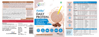 Fytika Daily Protein Powder- Chocolate Flavour - Complete Nutrition Drink with 37 Essential Vitamins and Minerals | 50% Protein Per Serve | High Protein Drink for Men and Women | Net - 400g