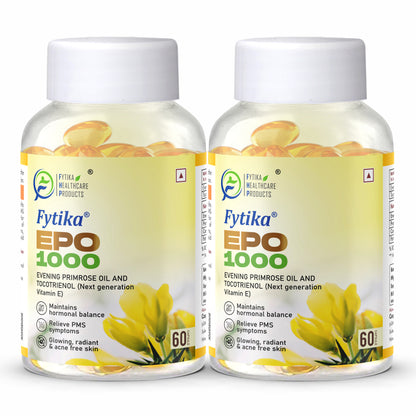 Fytika Evening Primrose Oil - EPO 1000 MG, Promotes Hormonal Balance, Radiant Skin, Relieves PMS - 60 Softgels