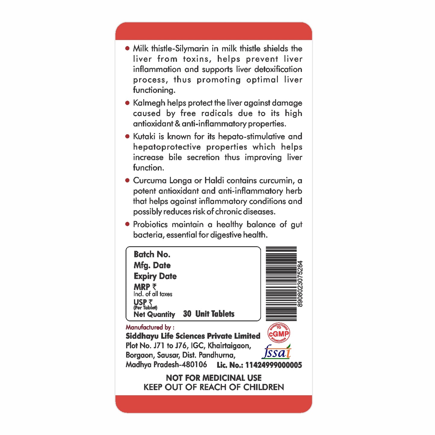 Fytika Fit Liver | Liver Detox Supplement | Liver Detox with Milk Thistle, Kalmegh, Kutaki, Kasani, Haldi | For Men & Women | 30 Tablets
