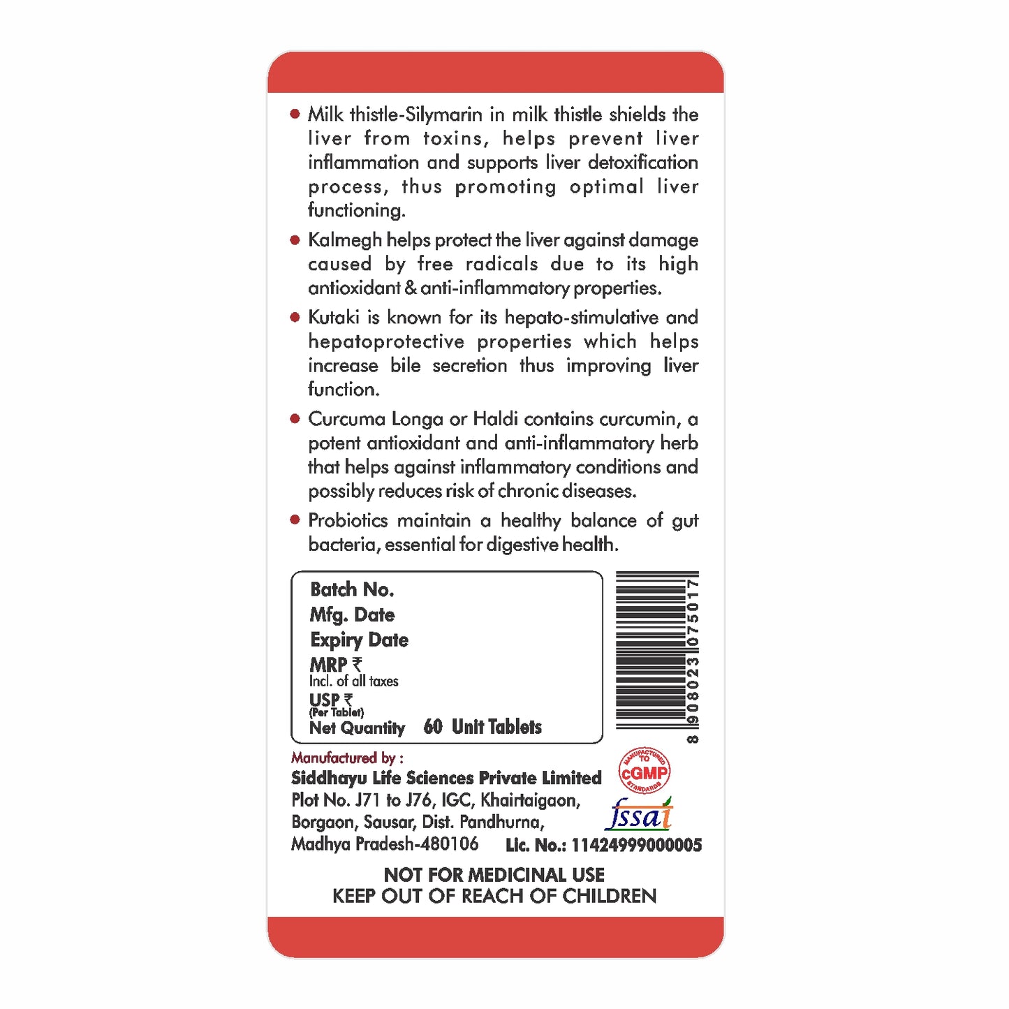 Fytika Fit Liver | Liver Detox Supplement | Liver Detox with Milk Thistle, Kalmegh, Kutaki, Kasani, Haldi | For Men & Women | 60 Tablets