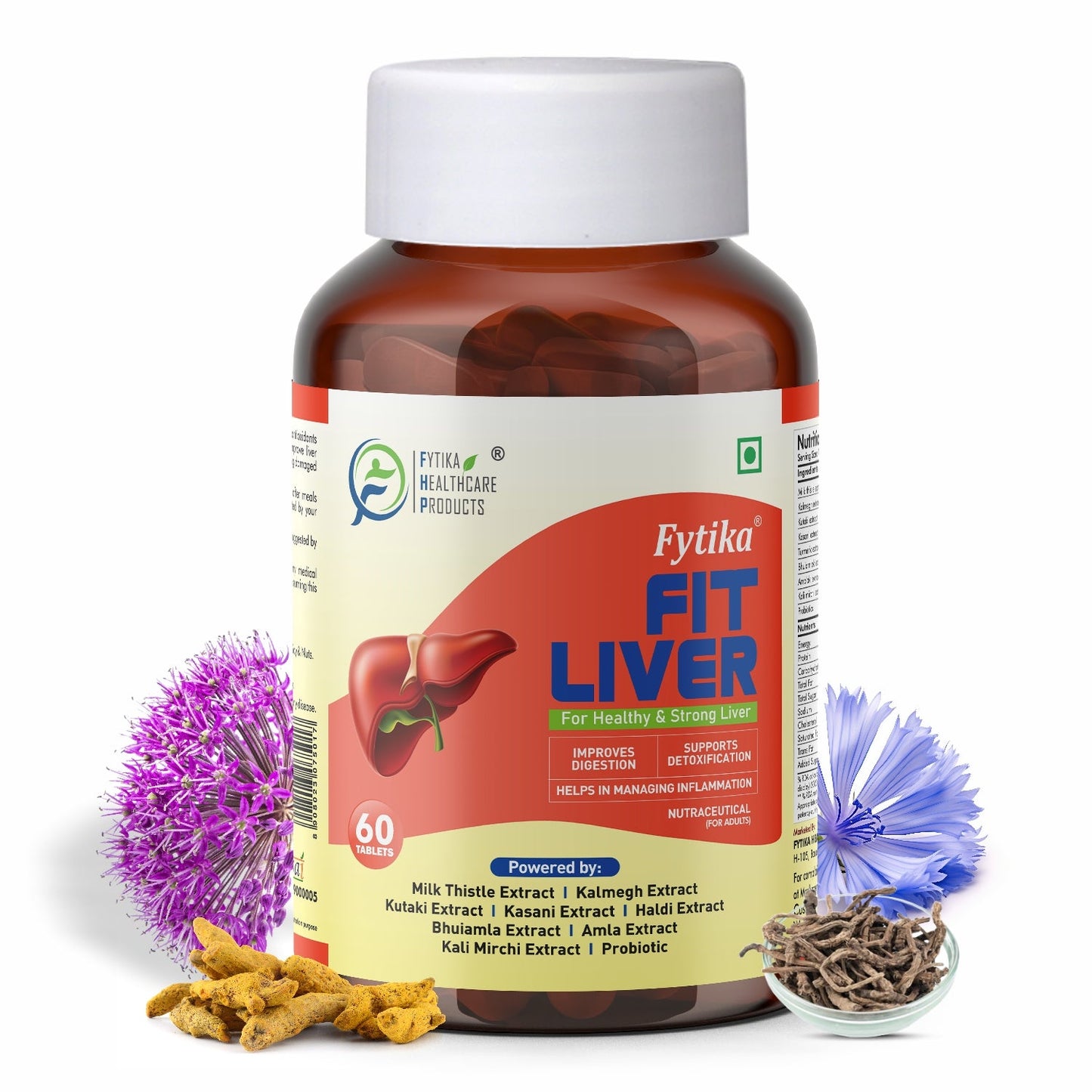 🎁 Fytika Fit Liver | Herbal Liver Support Supplement with Milk Thistle, Kalmegh, Kutaki, Kasani & Haldi | 60 Tablets | - 60 Tablets