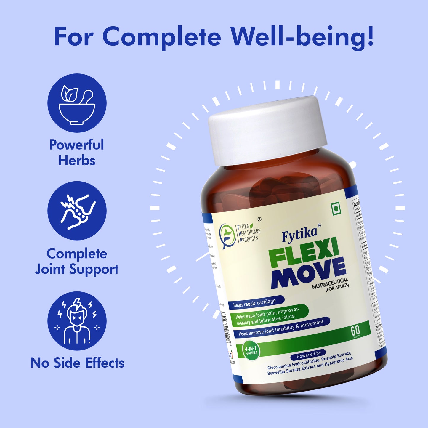 Fytika Flexi Move - Joint Support Supplement, Glucosamine, Rosehip, Boswellia Serrata, Supports Bone, Joint, Cartilage Health, For Men, Women - 60 Tablets