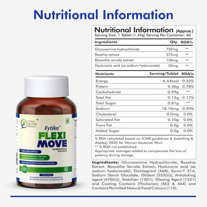 Fytika Flexi Move - Joint Support Supplement, Glucosamine, Rosehip, Boswellia Serrata, Supports Bone, Joint, Cartilage Health, For Men, Women - 60 Tablets