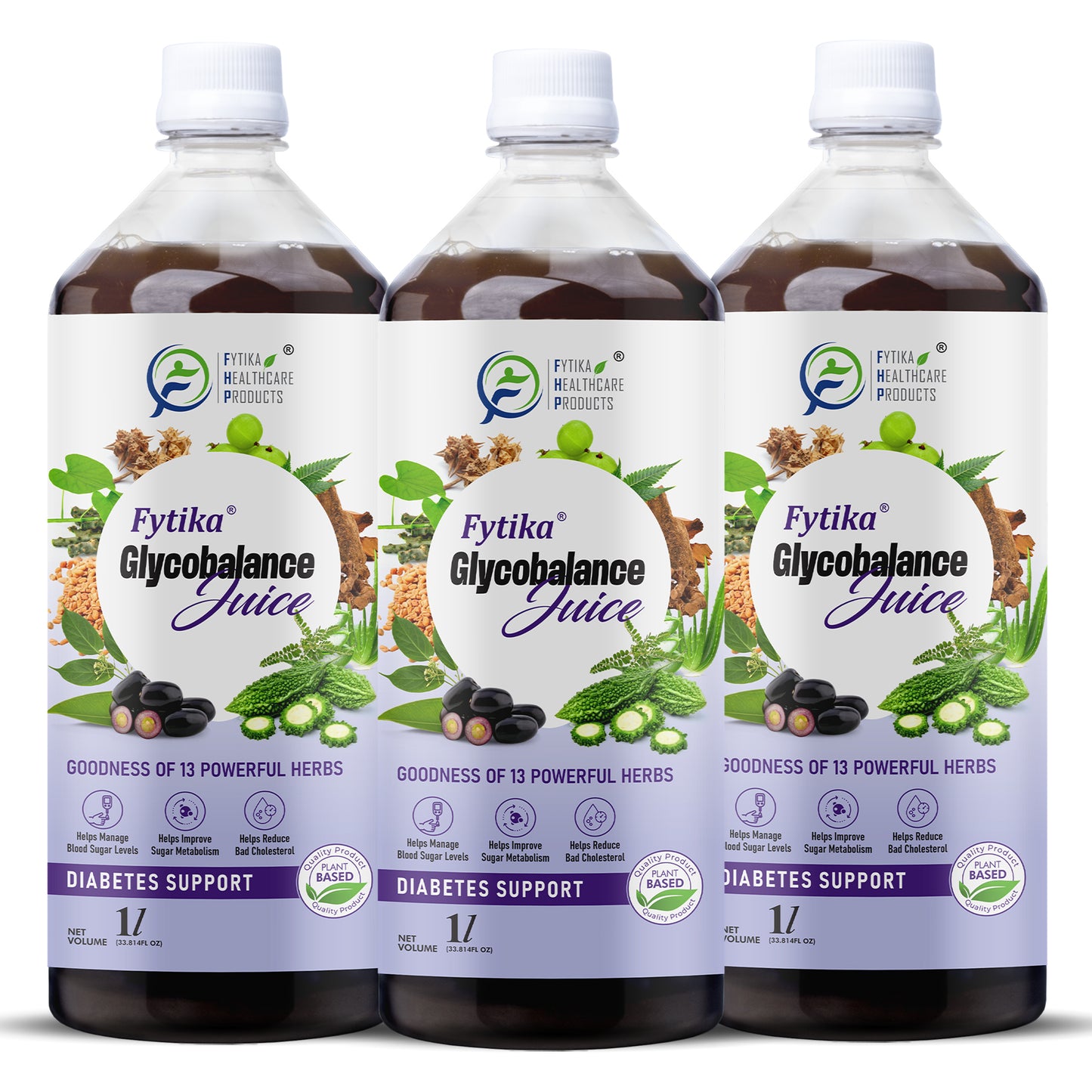 Fytika Glycobalance Juice - For Complete Diabetes Care | Karela, Jamun, Neem, Amla, Methi, Gurmar | For Men & Women - 1L