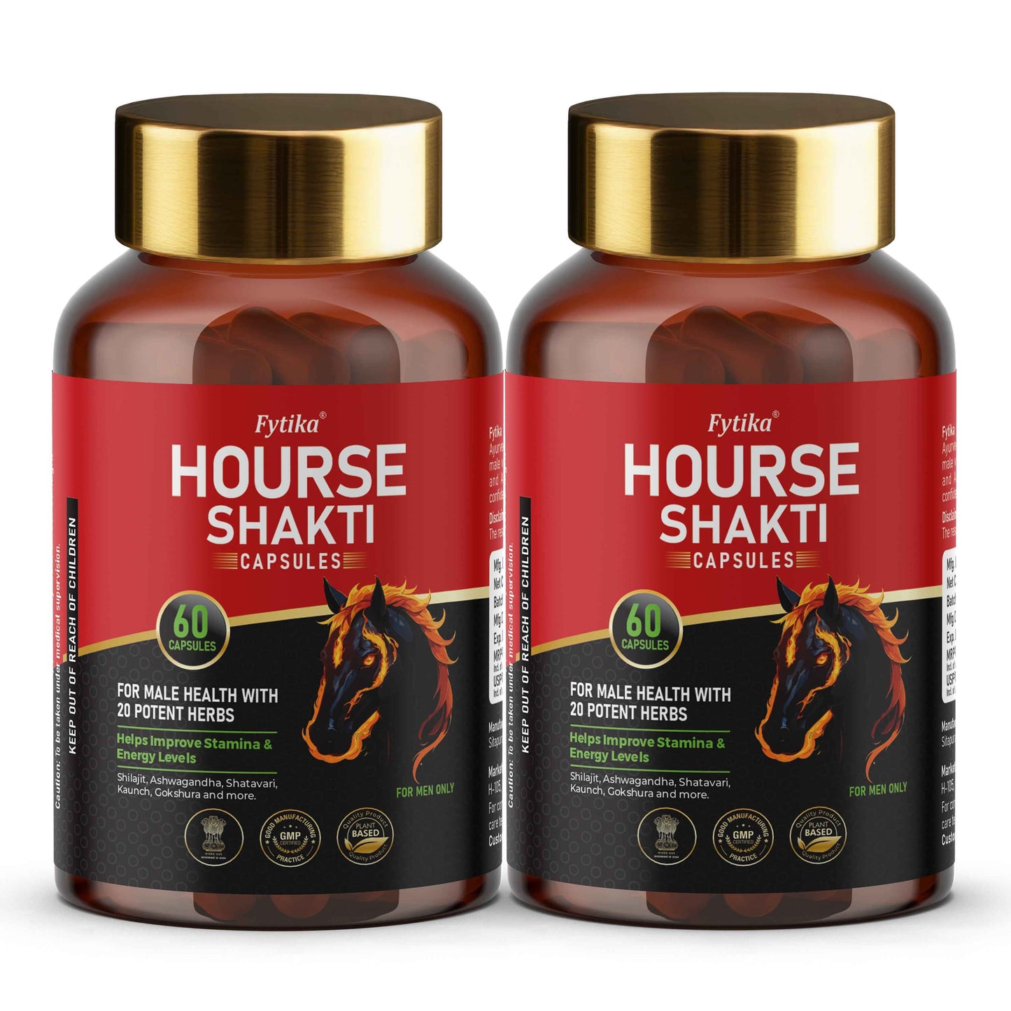 Fytika Hourse Shakti Capsules | 20 Potent Ayurvedic Herbs | For Men Strength, Stamina & Daily Vitality | 60 Capsules