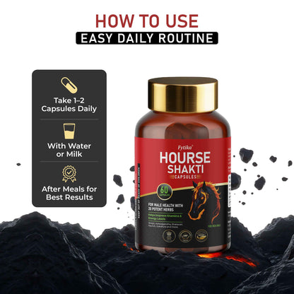 Fytika Hourse Shakti Capsules | 20 Potent Ayurvedic Herbs | For Men Strength, Stamina & Daily Vitality | 60 Capsules