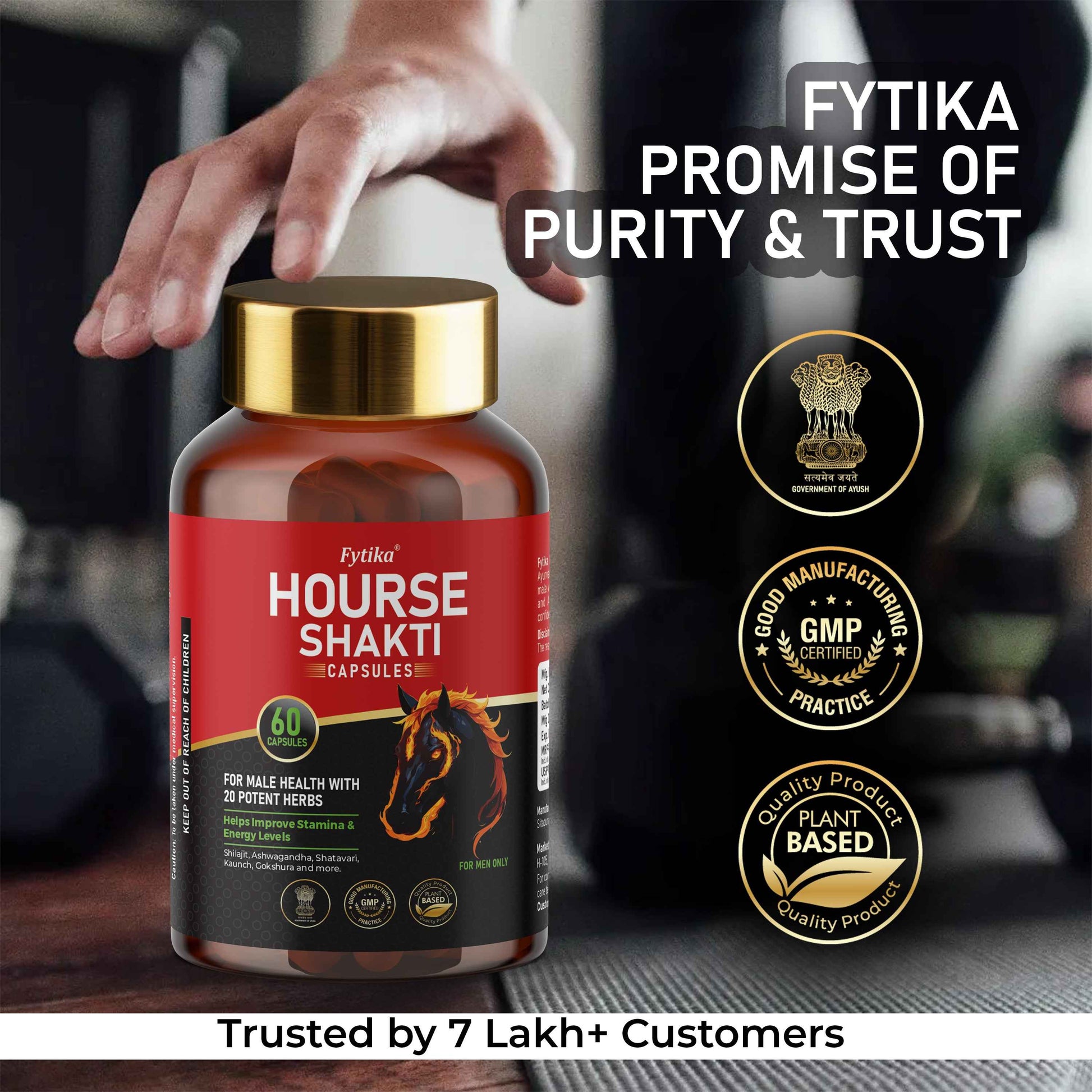 Fytika Hourse Shakti Capsules | 20 Potent Ayurvedic Herbs | For Men Strength, Stamina & Daily Vitality | 60 Capsules