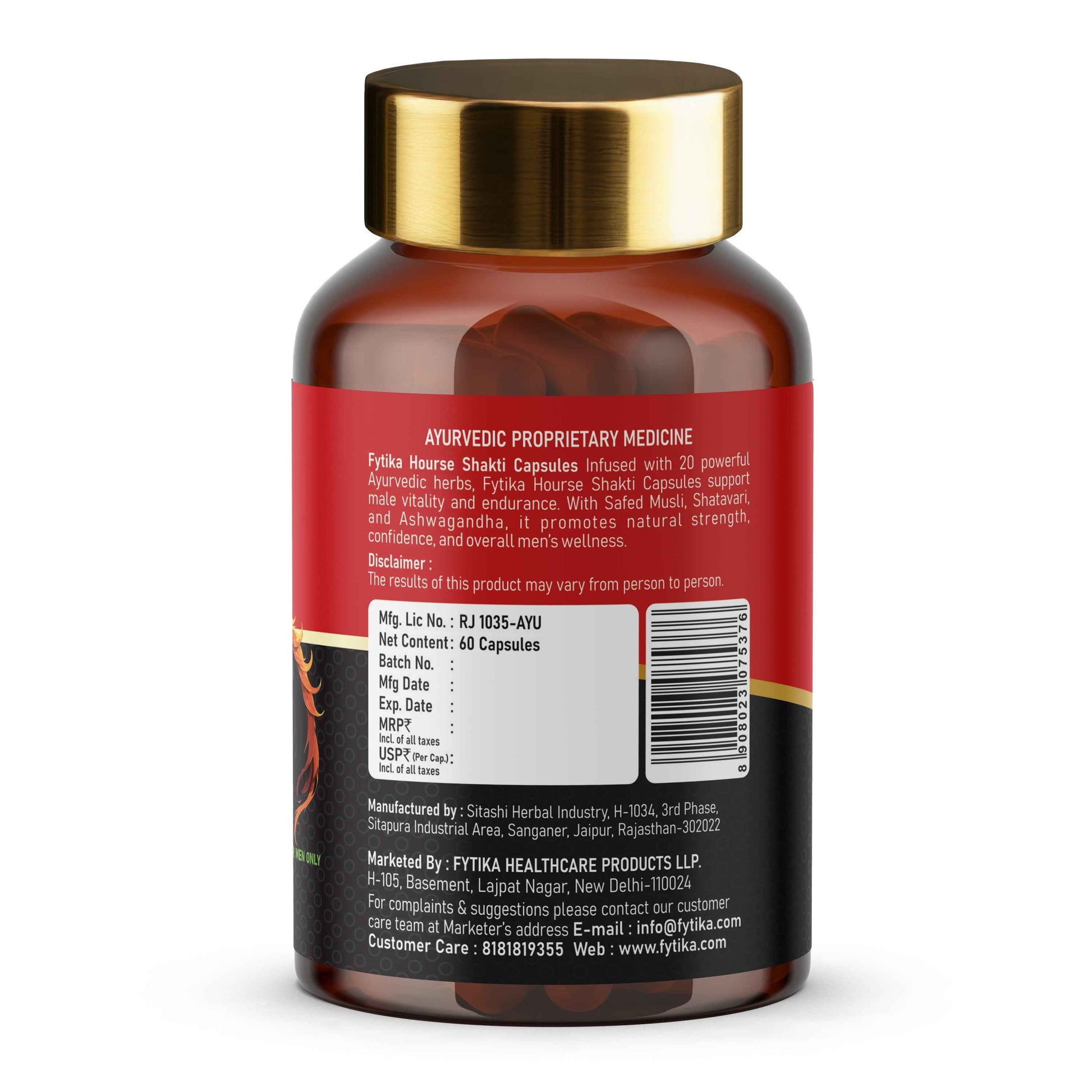 Fytika Hourse Shakti Capsules | 20 Potent Ayurvedic Herbs | For Men Strength, Stamina & Daily Vitality | 60 Capsules