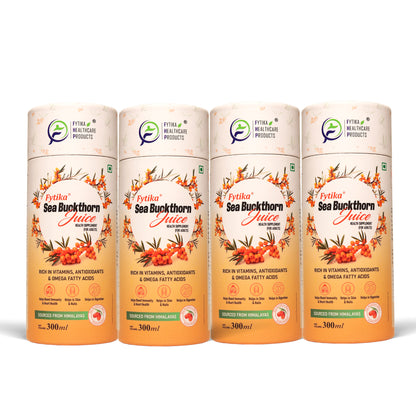 Fytika Sea Buckthorn Juice | Pulp Concentrate 300 ml Made for Your Total Body Care & Wellness | Rich in Vitamin C, Omega 3, 6, 7, 9 & Antioxidants | For Men & Women | 300 ml Each (PACK OF 4)